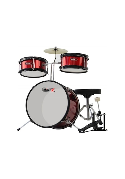 Midex Cd 300 X-Rd Akustik Çocuk Baterisi Davulu Seti & 5 -14 Yaş İçin Full Set Kırmızı