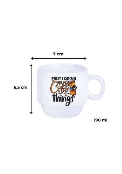 Deepcraft Stantlı 4'lü Fincan Seti Çıkmaz Baskılı Good Vibes Motto Desenli 4 Adet Fincan Seti 190 Ml Beyaz