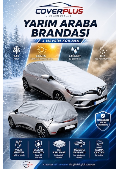 Fiat Egea Cross Uyumlu Yarım Araba Brandası Pratik Araba Brandası 4 Mevsim Koruma Gri