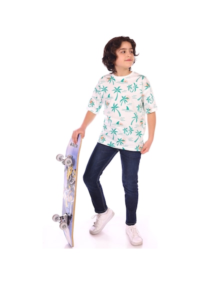 Toontoy Kids Toontoy Erkek Çocuk Palmiya Ağacı Baskılı Tişört Yeşil