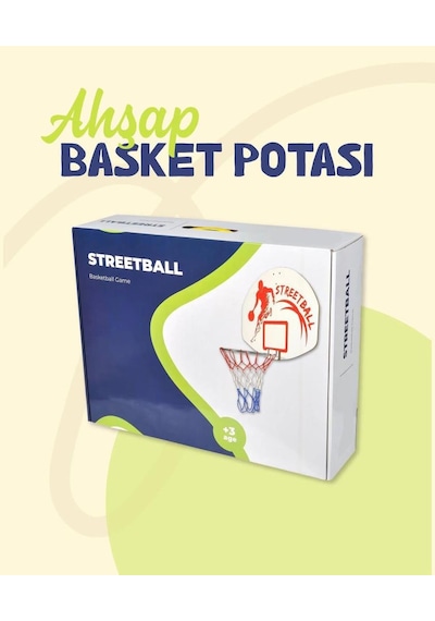 Ahşap Asılabilir Fileli Gerçekci Detaylı Streetball Basketbol Potası Eğitici Spor Oyuncak