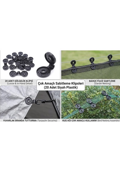 20 Adet Siyah Plastik Gölgelik Klipsi, Yuvarlak Şekilli Branda Tutturma Aparatı, Bahçe Filesi Ve Kuş Ağı İçin Çok Amaçlı Sabitleme Klipsleri Çok Renkli