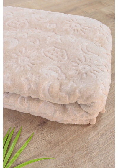 Bulut Yıldız Desenli Peluş Bebek Battaniyesi Yumuşacık, Bebek Hediyesi 100x120 Cm Stl7053 Kahverengi