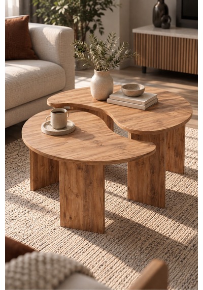 Sulorahome 2'li Oval Modern Orta Sehpa Seti Atlantik Çam