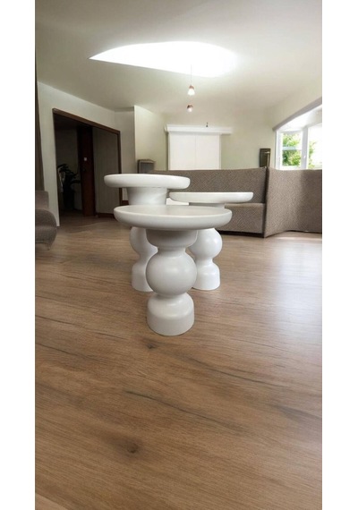 Simillo Wood Wooden Ahşap Beyaz Renk 3 Lü Set Fitilli Mantar Yan Sehpa Modern Fiskos / Kod:trd10826 Beyaz