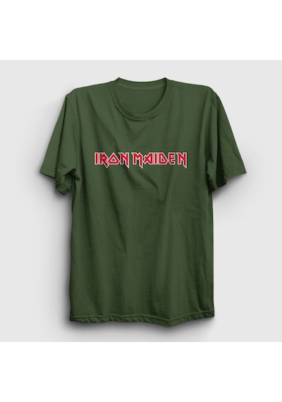 Presmono Unisex Logo Iron Maiden T-shirt Haki