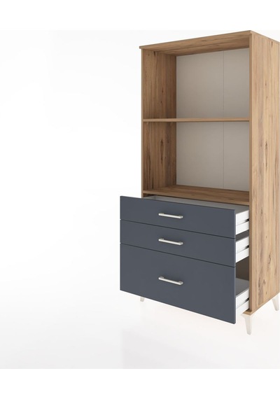 Hyperion Dolap 2 Raflı 3 Çekmeceli 88x44x182 Çam-antrasit Atlas Çam
