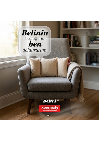 Beltri Bel Destek Yastığı Üç Bölümlü Bel Sırt Destek Minderi Yıkanabilir Ofis Araç Koltuk Yastığı Bej