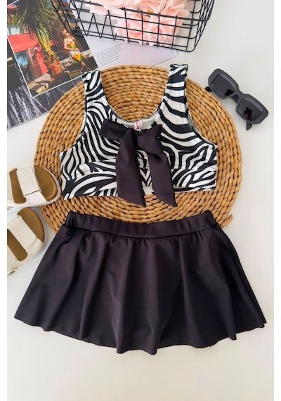 Minigimin Cicileri Zebra Desenli Volan Etekli Kız Çocuk 2 Li Mayo Bikini Takımı ... Siyah