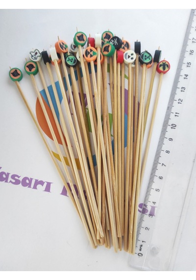 15 Cm Uzun Kürdan - 30 Adet Dekoratif Cadılar Bayramı Boncuklu Kokteyl Karıştırıcı Karışık Model
