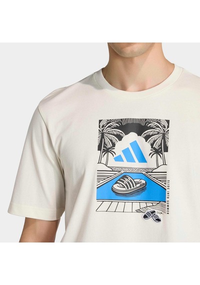 Adidas Summer Slides Graphic Erkek Krem Tişört Jz5001