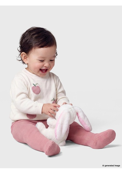 LC Waikiki Lcw Baby Ekru Desenli Kız Bebek Triko Takım Ecru
