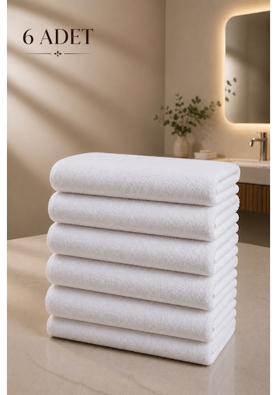 6 Adet Beyaz 50x85 Cm 200 Gram Bukle - Armür Otel El-yüz Havlusu Beyaz