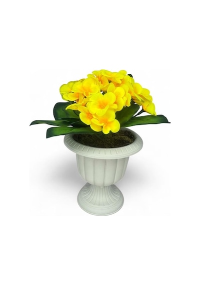 Yapay Çiçek Krem Antik Saksıda Sarı Kadife Menekşe Gerçekçi Doku 22cm