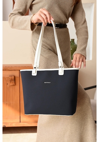Just Polo Lüks Tasarım El Ve Omuz Çantası Boy: 25 En : 30 Cm Beyaz - Lacivert - Kırmızı