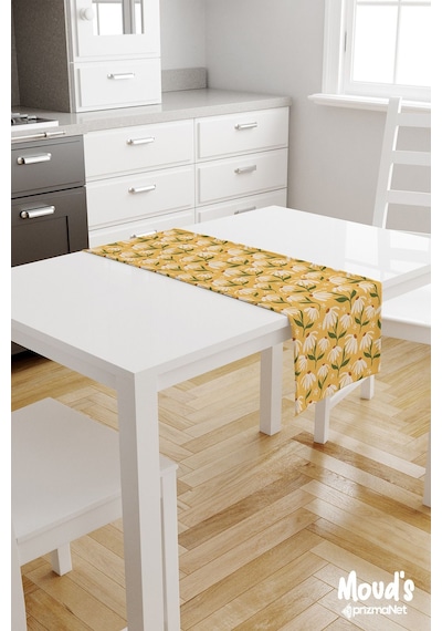 Camomile Papatya 2 Desenli Baskılı Süet Runner Masa Örtüsü