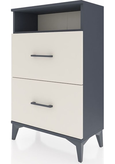 Arges Komodin Tek Raflı 2 Çekmeceli 60x30x96 Antrasit-aytaşı Antrasit