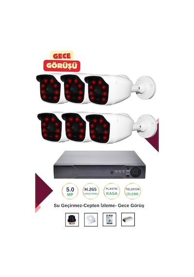 İrtech-6 Kameralı Güvenlik Kamera Seti Gece Görüşlü-su Geçirmez-tak Çalıştır G01