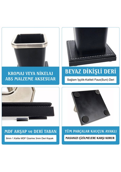 Prozenis Nevada Lüks Ahşap-deri Masaüstü Ofis Masa İsimliği Seti