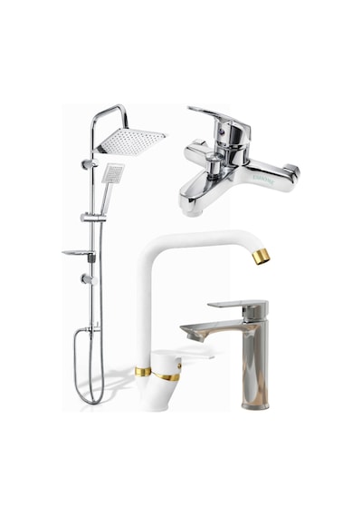 Krom Robot Duş Banyo Ve Lavabo Bataryası Beyaz Gold Mutfak Eviye Bataryası Diğer