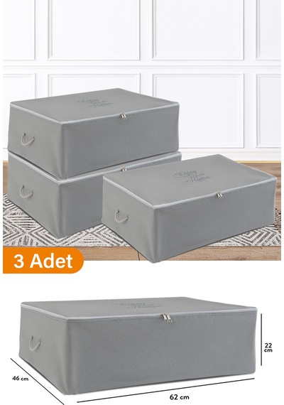Serstil 3 Adet - Büyük Boy Baza Altı Antrasit Hurç 62 X 46 X 22 Cm