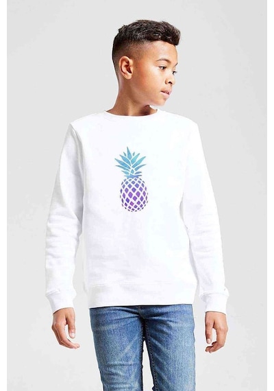Watercolor Pineapple Baskılı Unisex Çocuk Beyaz Sweatshirt (534770333)