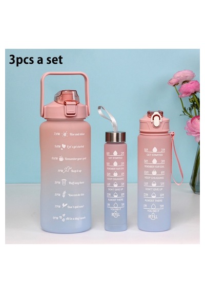 Motivasyonel 3lü Set Su Matarası Su Şişesi Suluk 2lt+900ml+300ml Tritan Spor Salonu Su Şişesi Suluk Çok Renkli