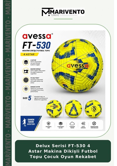 Delux Serisi Ft-530 4 Astar Makina Dikişli Futbol Topu Çocuk Oyun Rekabet Çok Renkli