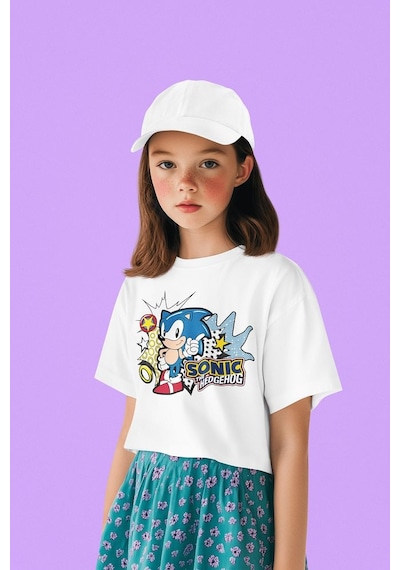 Sevbano Sonic The Hedgehog Baskılı Unisex Çizgi Film Çocuk Tişört 1-12 Y Beyaz