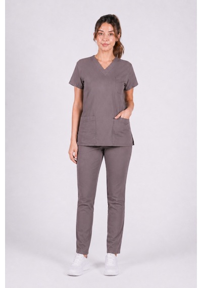 Vizon Likralı Unisex Medikal Scrubs Takım Hemşire Doktor Cerrahi Üniforma Yarasa Kol Kahverengi