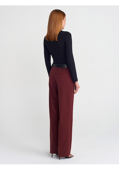 Dilvin 71603 Suni Deri Detaylı Pantolon Bordo