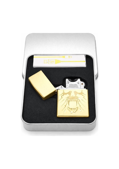 Valkyrie Gold Kuru Kafa Tasarım Usb Şarjlı Elektrikli Rüzgar Geçirmez Çift Arc Ateşleme Çakmak