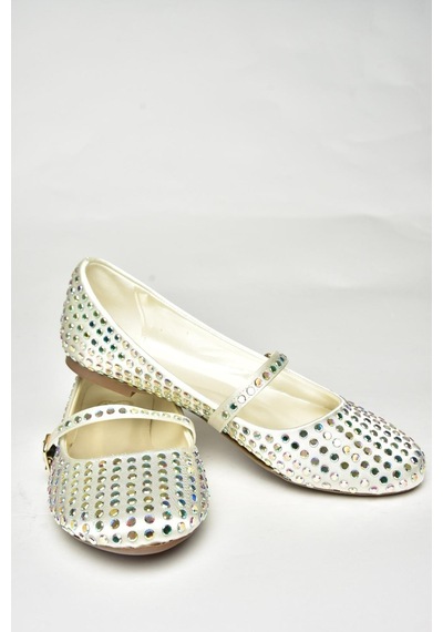 Fox Shoes U726634504 Bej Kumaş Taş Detaylı Kadın Babet Bej-kumaş