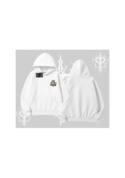 Tarzsokak Need Coffee Right Meow Yazılı Kedi Baskılı Kapşonlu Sweatshirt Beyaz
