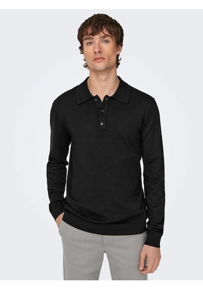 Only & Sons Erkek Polo Yaka Uzun Kollu Siyah Triko T-shirt - 22021184 Siyah