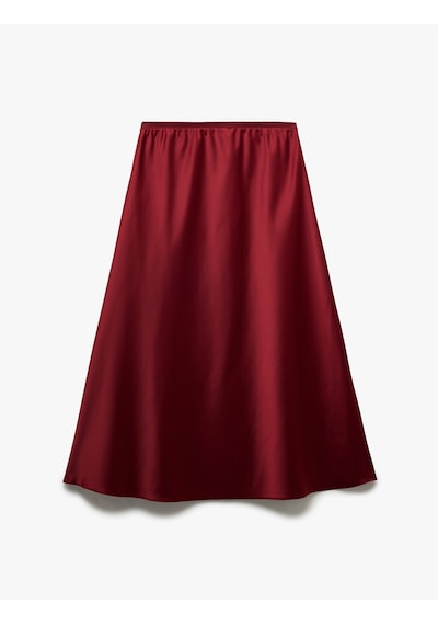 Koton Standart Bel Regular Fit Saten Midi Etek Bordo 6wak70006pw Bordo