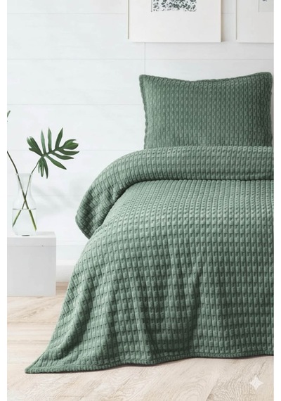 Merinos Modern Line Twist 2 Parça Tek Kişilik Battaniye Seti - Yeşil