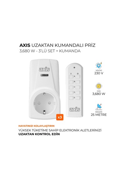 Axis 3'lü Uzaktan Kumandalı Priz Set 3680 W