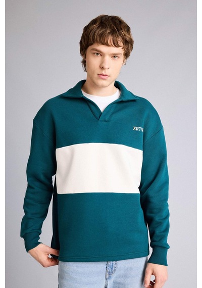 Defacto Boxy Fıt Polo Yaka Sweatshirt H5225ax26spgn246 Yeşil-gn246