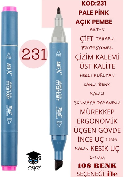 Çift Taraflı Profesyonel Çizim Kalemi Kalıcı Mürekkep Üçgen Gövde İnce Uç 1 Mm Kesik Uç 2-6mm Sketch 231-açık Pembe