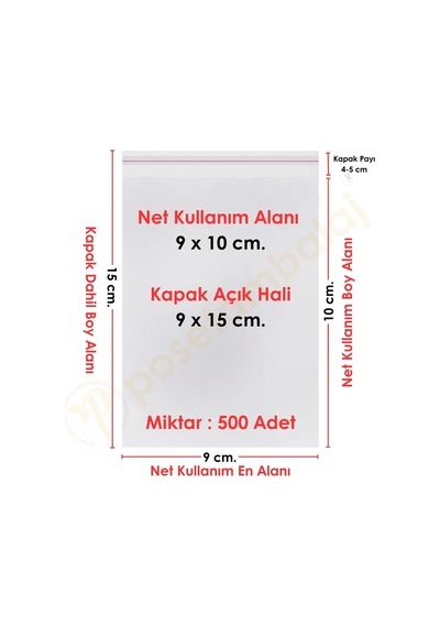 9x10+5 Cm. 9x15 500 Adet Şeffaf Bantlı Yapışkanlı Opp Poşet