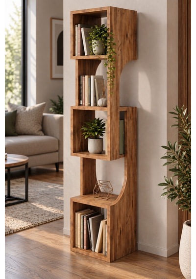 Sulorahome 5 Katlı Modern Ahşap Dekoratif Kitaplık Ve Raf Ünitesi