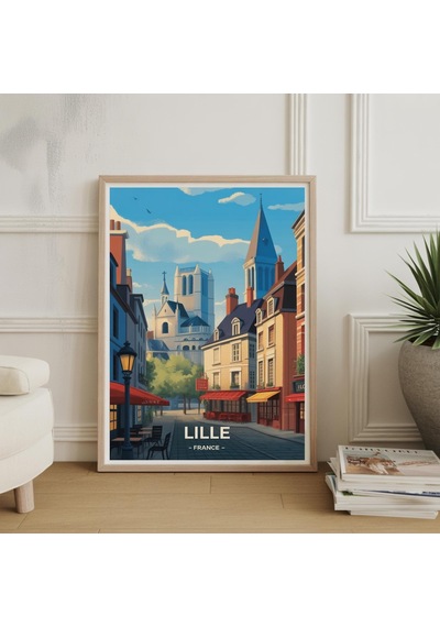 Lille Fransa Seyahat Posteri Vintage Tarzı Fransız Şehir Duvar Sanatı