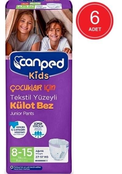 Canped Kids Çocuklar İçin Tekstil Yüzeyli Külot Bez 27-57 KG 8-15 Yaş 6 x 8 Adet
