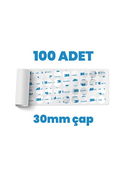 3m Çok Güçlü Çift Taraflı Köpük Bant 100 Adet 30mm Çap
