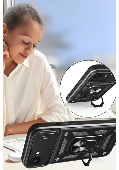 Apple, Uyumlu iPhone 16e Kılıf Pars Lens Yüzüklü - Siyah - Aflc-879082