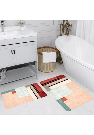 Rovigo Home Baskılı Kaymaz Taban 2 Li Banyo Paspas Takım Rvg5170-100X60-60X50 Çok Renkli