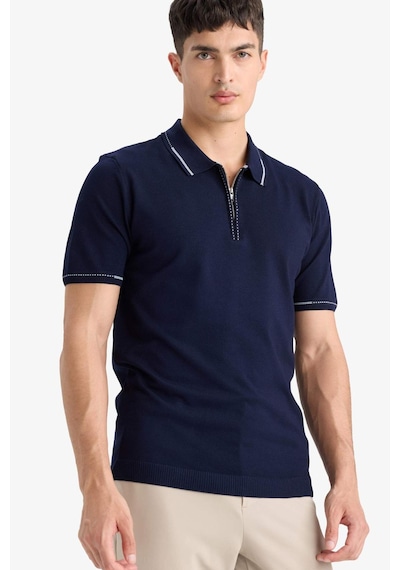 Defacto Standart Fit Polo Yaka Fermuarlı Triko Kısa Kollu Tişört D6199AX24HS Lacivert