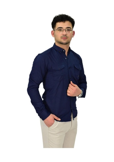 Erkek Spor Likralı Gömlek Bgl-st04343 Lacivert