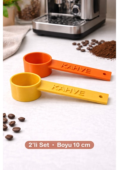 Kahve Yazılı Kahve Ölçü Kaşığı 2 Adet Espresso & Filtre Kahve Set-renk Seçenekli Turuncu